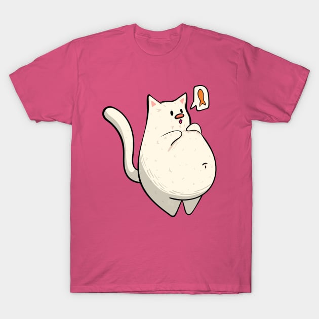 White Chonky Cat Design T-Shirt by KPrimeArt